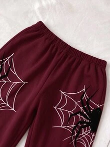 Attitoon Women's Versatile Spider Web Print Sweatpants - Burgundy - View 3