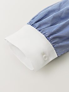 Linhara CURVE Elegant långärmad höstskjorta i vävd randig design, plus size - Blå - Visa 4