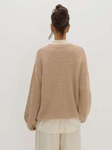 MUSEYN Beige Whool Knit Oversized Sweater Versatile Everyday Date Night Chic New Season Fall - Khaki - View 5