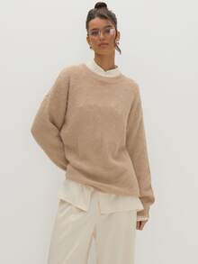 MUSEYN Beige Whool Knit Oversized Sweater Versatile Everyday Date Night Chic New Season Fall - Khaki - View 1