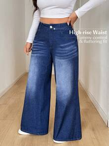 Flexra Festival Plus Size Women's Blue Stretch Sexy Slim Fit Straight Leg Jeans - Dark Wash - View 3