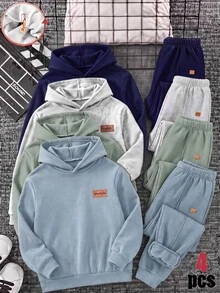 SHEIN 4件/組 買2送2 童裝青少年男孩休閒學院風極簡實用多功能運動長褲，男孩套裝，適合春/夏、情人節、約會、秋季、秋季服飾、秋冬季節穿著 - 彩色 - 查看 1