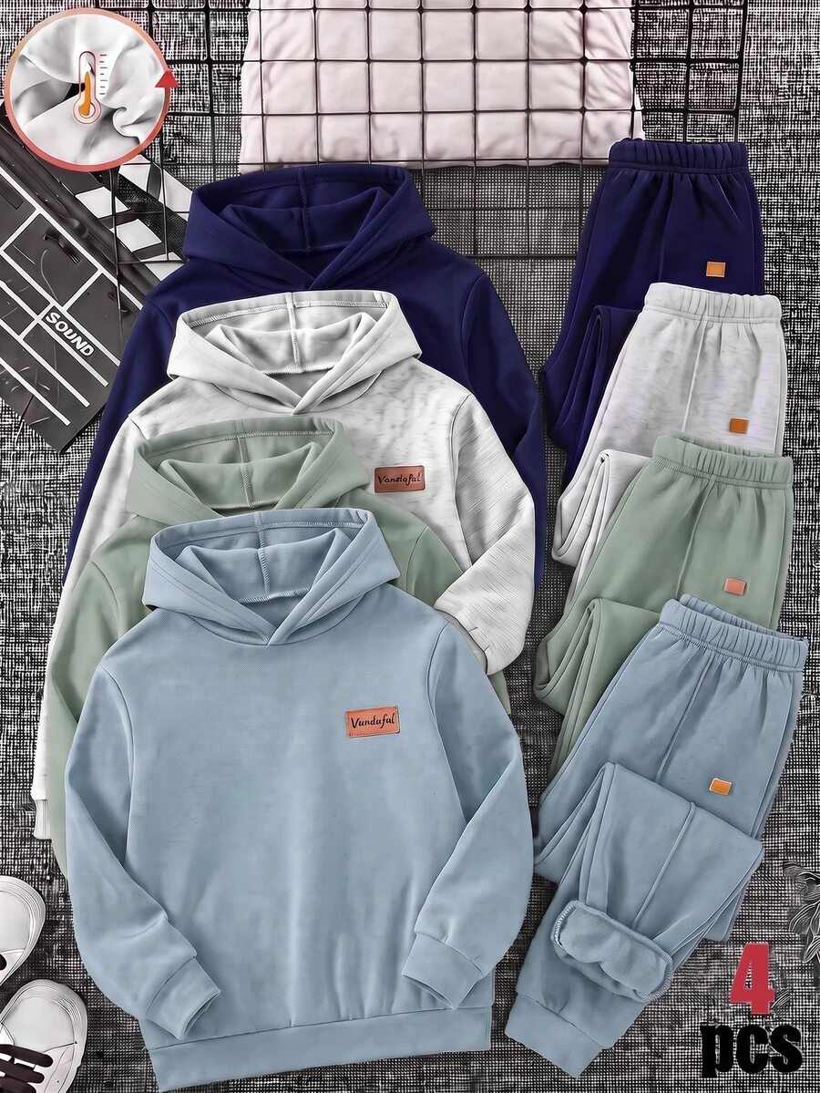 SHEIN 4件/組 買2送2 童裝青少年男孩休閒學院風極簡實用多功能運動長褲,男孩套裝,適合春/夏、情人節、約會、秋季、秋季服飾、秋冬季節穿著 - 彩色 - 查看 1