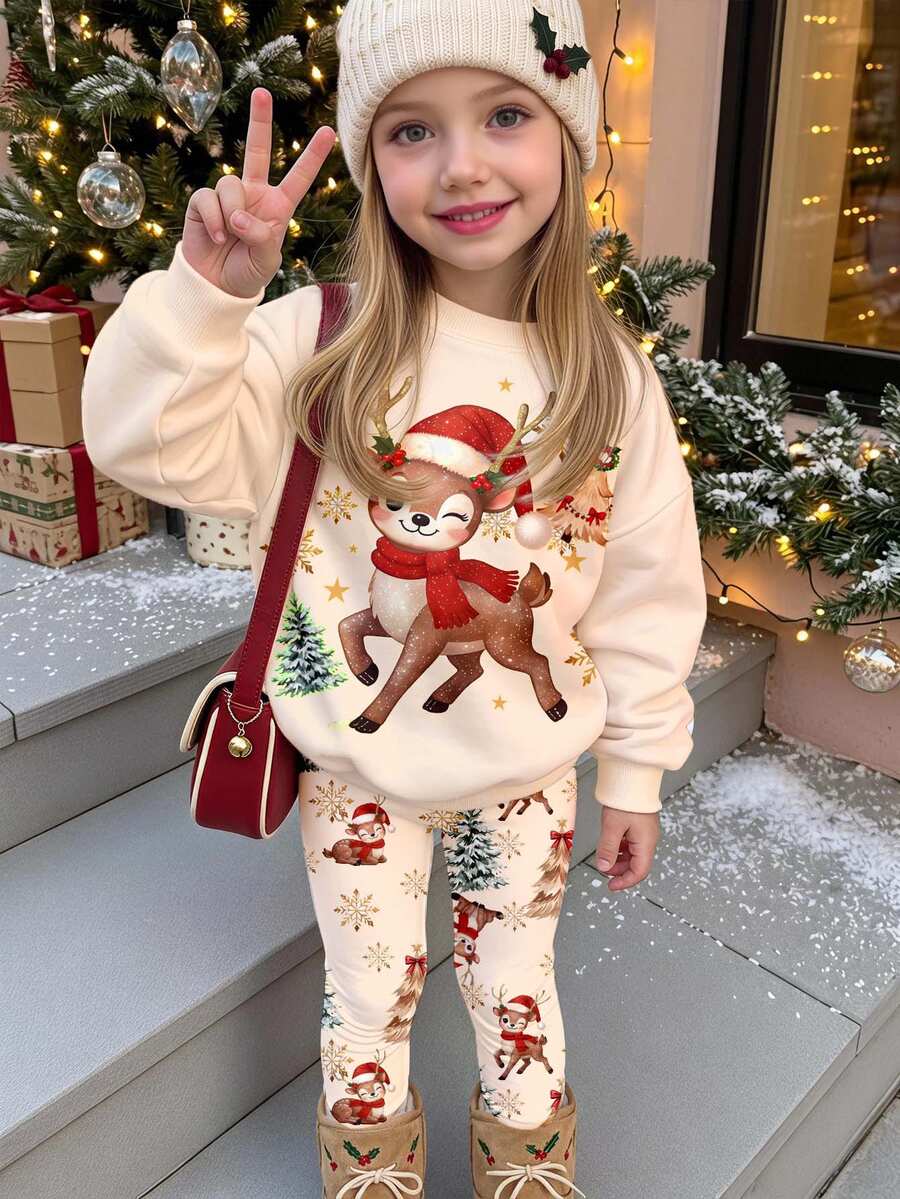 女童可愛花朵貼布繡運動衫與內搭褲2件套 - 紫色柔軟舒適套裝 秋季 7歲生日 嬰兒 - 彩色 - 查看 1