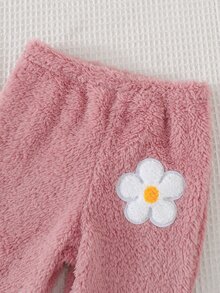 Cozy Pixies 女嬰水果圖案抓絨內裡加厚連帽長袖前開襟運動衫，純色針織軟彈腰長褲，2件套連帽外套休閒長褲套裝 - 白色 - 查看 6