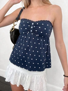 IslaSuriya Women's Polka Dot Casual Versatile Daily Wear Tube Top - Navy Blue - View 4