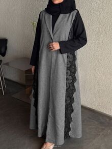 Al Najma 大尺碼寬鬆雙色素色布料拼接襯衫，刺繡側邊飾邊設計，休閒春秋日常穿著 - 彩色 - 查看 5