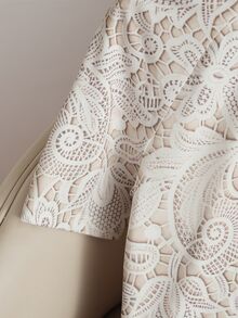 GlowEve CURVE Plus Size Women's Round Neck Short Sleeve Faux Lace Print Bodysuit - Apricot - View 3