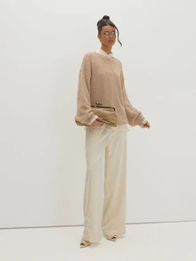 MUSEYN Beige Whool Knit Oversized Sweater Versatile Everyday Date Night Chic New Season Fall - Khaki - View 3