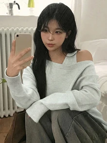 DAZY 女款露肩長袖休閒針織衫 - 淺粉色 - 查看 5