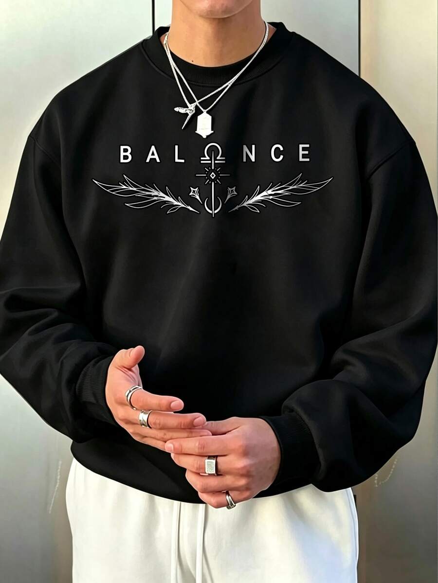 HypeHours Men's Plus Size Classic Casual Letter Print Long Sleeve Sweatshirt, Suitable For Daily Wear And Gatherings - Black - View 1