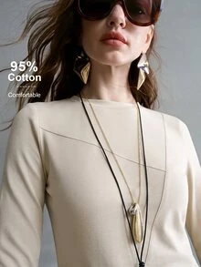 MOTF PREMIUM Áo thun nữ màu trơn phong cách thường ngày đa năng mặc hằng ngày - Màu Khaki - Xem 1