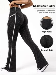 Easithlete Easithlete Women's Polka Dot Patchwork Print Flared Leg Sports Comfy Baggy Pants Gym Running Black And White Winter - Black - View 3