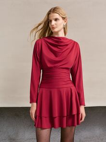 MOTF PREMIUM WOMEN'S SOLID COLOR PLEATED CASUAL MINIMALIST EVERYDAY SUMMER DRESS - Burgundy - View 6