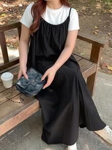 Dazy Plus Korean Style Layered Bowknot Back Strap Long Dress - Black - View 4