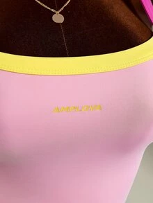 Amplova Women's Exposed Seam Design Patchwork Contrast Color Sporty Pleated Cami Dress Pink And Yellow Tennis Daily Fashion Workout Gym Going Out Casual - Pink - View 13