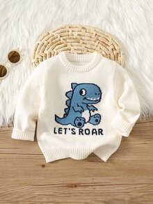 男女嬰兒/幼兒秋冬保暖內裡加厚可愛恐龍圖案毛衣，嬰兒毛衣，聖誕 - 霧霾藍 - 查看 1