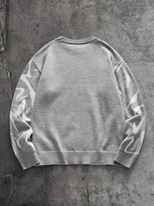 AXEPEAK Men's Casual Crew Neck Long Sleeve Printed Sweater - Grey - View 2