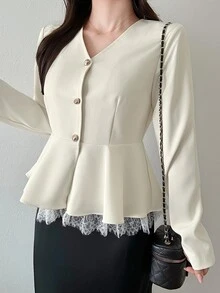 FRIFUL Women's V-Neck Casual Versatile Daily Outing Long Sleeve Jacket - White - View 7