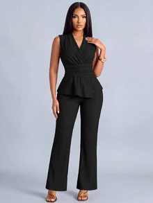 SOLERSUN Sexy Elegant Women's Professional Commute Teacher Outfit Sleeveless Black 2 Pieces Set Old Money Style - Black - View 6