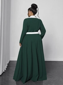 Maweii Plus Size Women's Long Sleeve French Vintage Elegant Mori Style Fresh Dress Fall - Green - View 6
