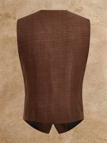 HIMLAND Men's Solid Color Vest, Long Sleeve Jacket And Pants Casual Suit Set - Brown - View 5