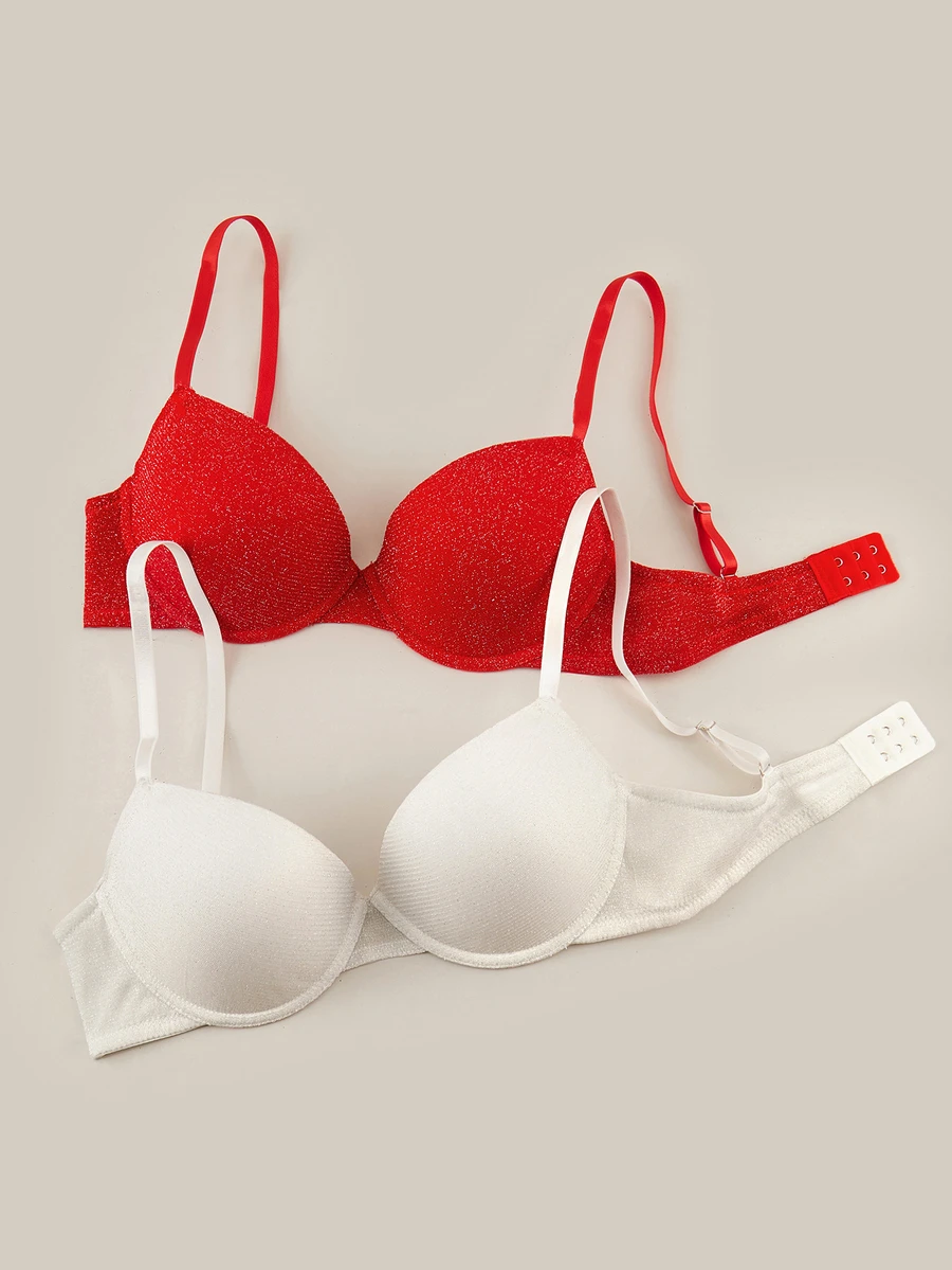 Bralution Women's Solid Color Spaghetti Strap Back Closure Basic Everyday Bra - Multicolor - View 1
