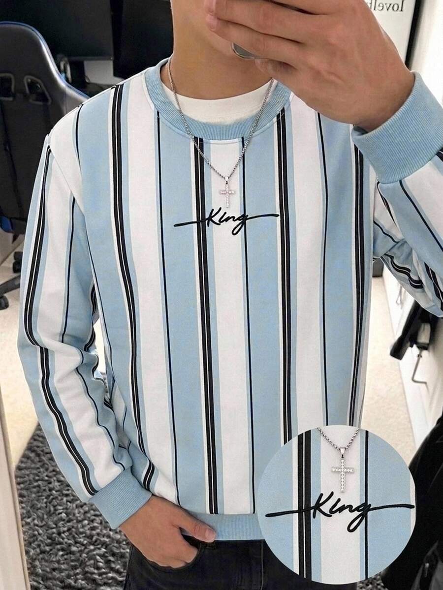 Teen Boy Casual Minimalist Loose Crew Neck Long Sleeve Comfortable Sweatshirt Suitable For Autumn/Winter - Multicolor - View 1