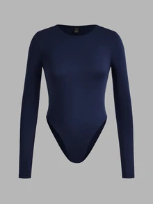 SHEIN EZwear 3pcs Solid Color Versatile Contrast Color Women's Long Sleeve Fitted Bodysuit, Suitable For Autumn/Winter - Multicolor - View 8