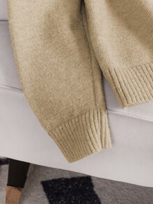 Linhara CURVE Plus Size Women Solid Color Casual Daily Wear Long Sleeve Sweater Winter - Khaki - View 8