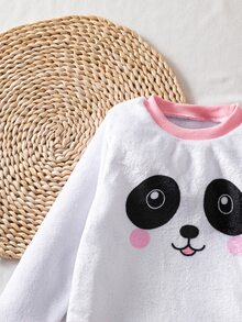 SHEIN 2件組女童絨毛格紋長袖上衣與長褲休閒軟綿睡衣套裝，秋冬款酒紅色抓絨內裡圓領純色口袋舒適可愛禮物 - 淺粉色 - 查看 8