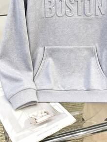 SHEIN 兒童青少年男孩休閒灰色字母與圖案印花寬鬆版型開學季秋冬衛衣，適合學校、街頭、派對穿著 - 淺灰色 - 查看 13