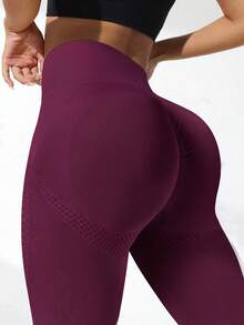 Easithlete Easithlete Femmelegging 女款運動舒適寬腰鬆腿緊身褲 紫色天鵝絨 秋季健身房跑步寬鬆束腰褲 - 酒紅色 - 查看 4