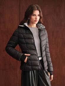 Anewsta Women's Plush Patchwork Casual Versatile Winter Padded Coat - Black - View 6