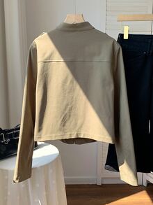 Comfortcana Women's Long Sleeve Button-Up Solid Color Napoleon Military Jacket, Halloween - Army Green - View 2