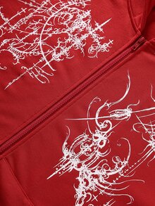 ROMWE MEN Goth 男士拼色休閒百搭日常穿著連帽衛衣 - 紅色 - 查看 3