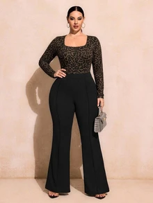 SHEIN SXY بودي سوت ملابس شارع بطبعة نمر وأكمام طويلة مقاس كبير - متعدد الألوان - مشاهدة 3