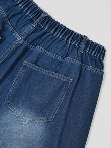 GlowEve CURVE Plus Size Women's Floral Embroidered Elastic Waist All-Season Casual Straight Leg Jeans - Dark Wash - View 3