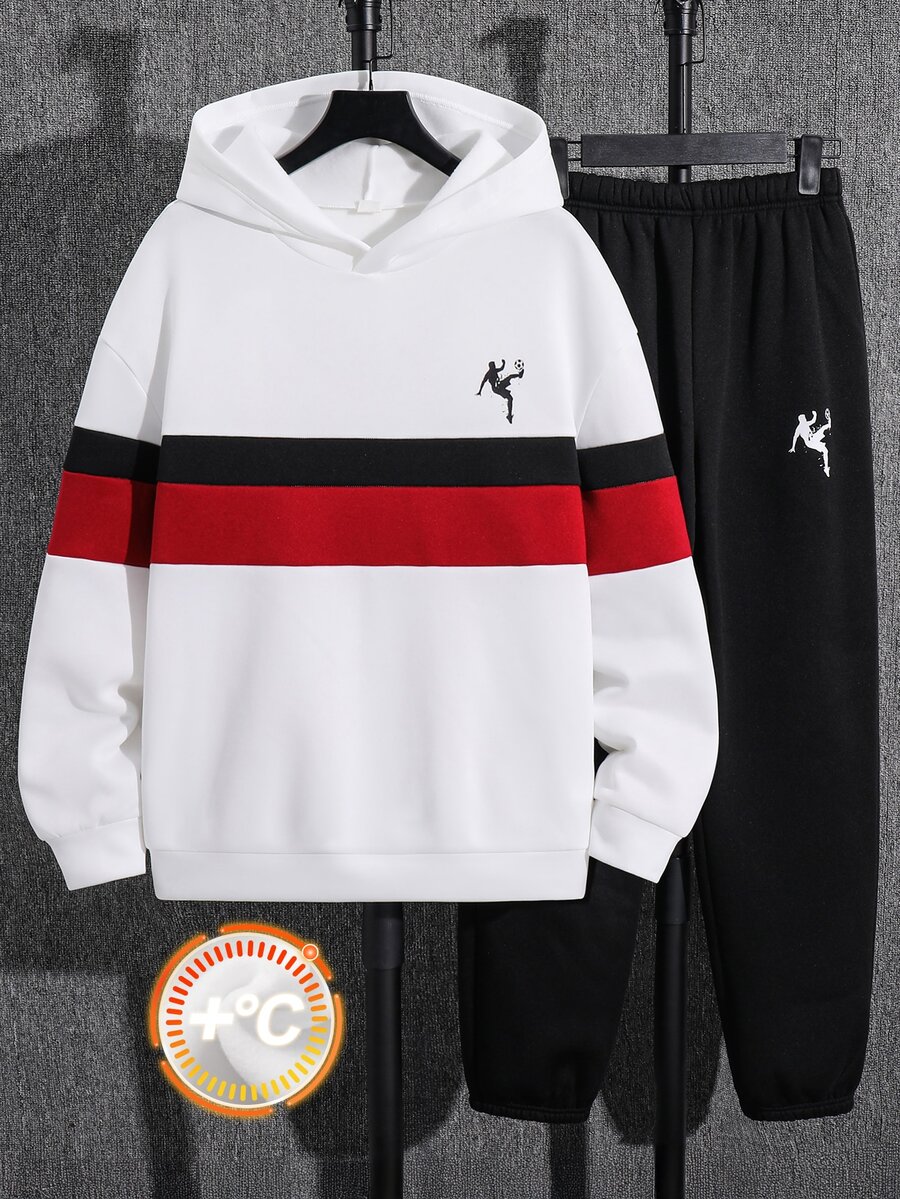 SHEIN Teen Boy Character Print Long Sleeve Casual Hoodie And Sweatpants Set - Multicolor - View 1
