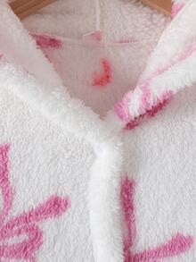 Jubah Berkerudung Mewah Musim Gugur/Dingin untuk Remaja Perempuan, Desain Tudung Telinga yang Lucu, Motif Pita Kartun, Gaya Perempuan Penuh, Jubah Santai Panjang Mewah yang Nyaman untuk di Rumah, Pakaian Sehari-hari Santai, Tidur Siang, Kamar Mandi, Serbaguna, Pakaian Luar Rumah Gaya Perempuan Lembut yang Serbaguna - Putih - View 5