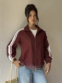 Siren Gaze Women's Colorblock Casual Streetwear Versatile Daily Wear Long Sleeve Sweatshirt Everyday Race Day Black And White Striped Autumn - Red and White - View 6