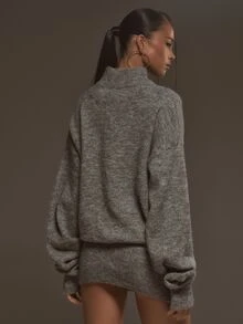 MUSERA Grey Knit High Neck Baggy Mini Dress Fall Autumn Winter Cool Style Outfits - Light Grey - View 4