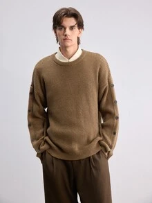 RONVEXI Men's Vintage Ribbed Button Long Sleeve Sweater For Daily Wear - Brown - View 4