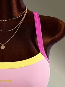 Amplova Women's Exposed Seam Design Patchwork Contrast Color Sporty Pleated Cami Dress Pink And Yellow Tennis Daily Fashion Workout Gym Going Out Casual - Pink - View 14