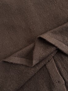 Firerie Plus Size V-Neck Lace Trim Long Sleeve Button Front Solid Color Cardigan - Brown - View 8