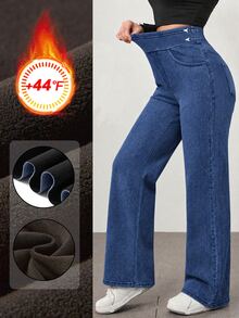 Flexra Women's Loose Straight Leg Stretch Plus Size Denim Jeans - Blue - View 1