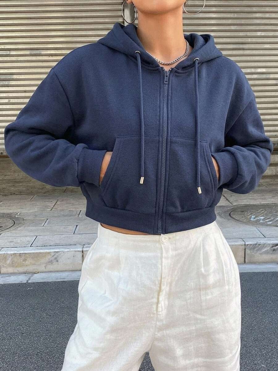 DAZY Damens enfärgade avslappnade vardags-hoodie - Marinblå - Visa 1
