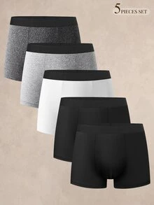 SHEIN 5件組男士純色時尚內褲，適合夏季多件裝內褲 - 彩色 - 查看 1