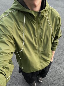 Gym Rark 男士長袖拉鍊連帽戶外休閒夾克 - 綠色 - 查看 8