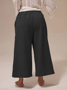 MUSERA ESSENTIALS Celana Pendek Olahraga Panjang Model Lebar dengan Pinggang Elastis Bahan Fleece Abu-abu Muda, Pakaian Santai Dasar, Kebutuhan Sehari-hari Kasual - Dark Grey - View 4
